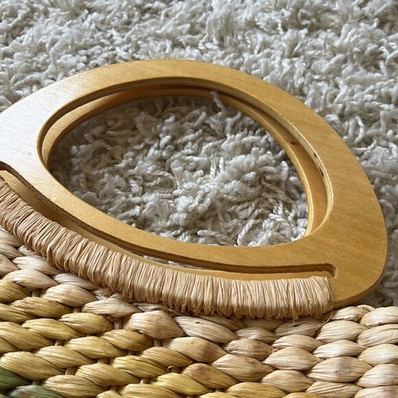 Vintage Straw Handbag - Authentic Cappelli Wooden Handled Purse Beautiful - Picture 7 of 16